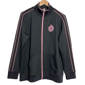 Lauren Ralph Lauren Crested Track Jacket Zip Up Black & Pink 1X